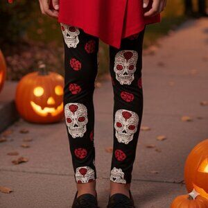 NEW Girls Halloween Skull Leggings, Soft Yoga Pants, Kids Costume